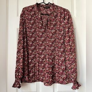 Marie Philippe Floral Long Sleeve Pleated Blouse Large